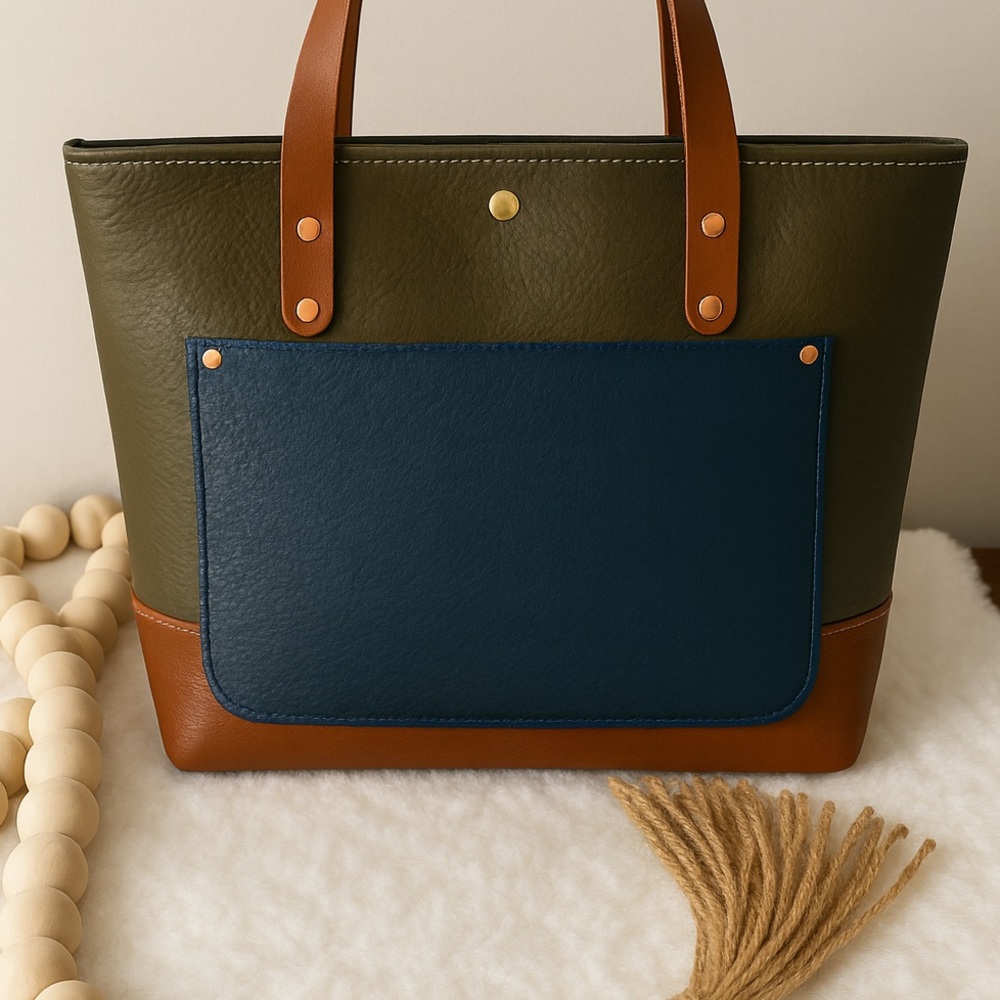 SOLD ON CROSSPOST KMM Olive and Cognac Full Size Travel Tote